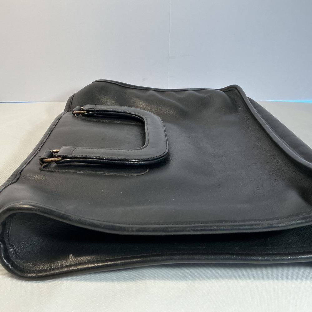 Vintage Coach Black Leather Briefcase Retractable Handle Document Bag 5265